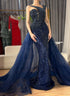 Luxury Dubai Nude Mermaid Green Evening Gown with Elegant One Shoulder Overskirt for Formal Occasion LA72031A - SERENE HILL