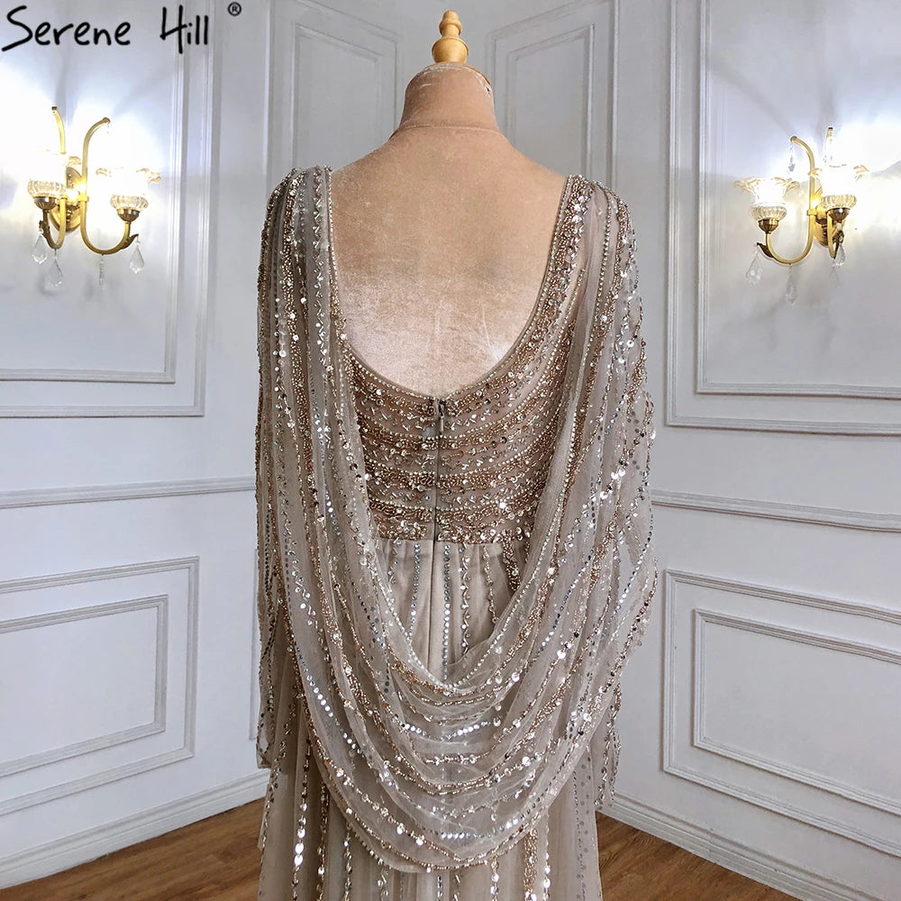 Luxury Dubai Brown Luxury Mermaid Evening Dress Gown Beaded Elegant High Split For Formal Occasion LA70301L - SERENE HILL