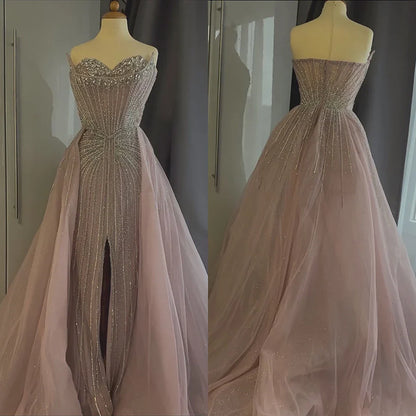 Luxury Dubai Nude Beaded Mermaid Evening Dress with Overskirt LA72811 - SERENE HILL