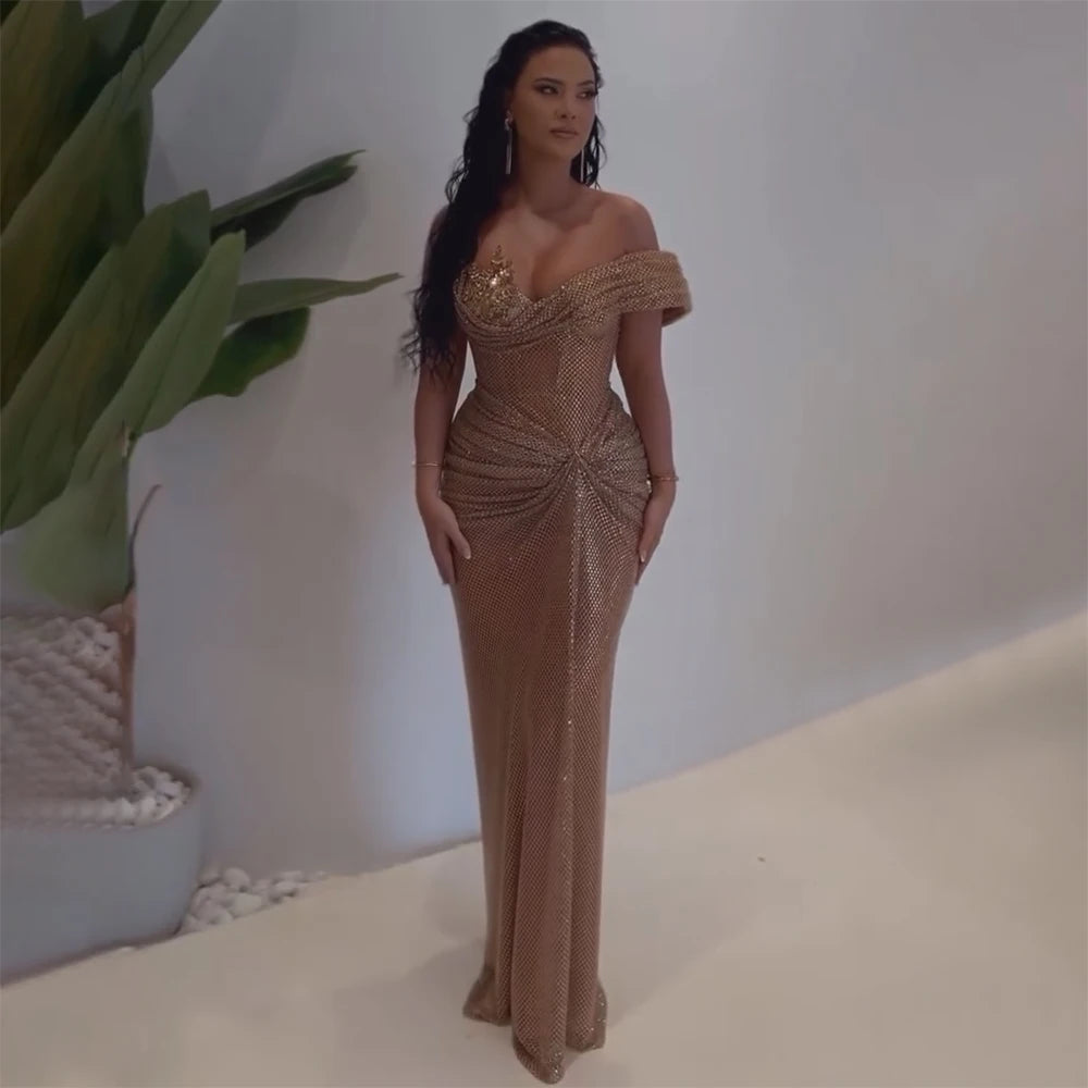 Luxury Dubai Nude Saudi Arabic Beaded High Split Evening Dresses Gowns for Formal Occasion LA72807 - SERENE HILL