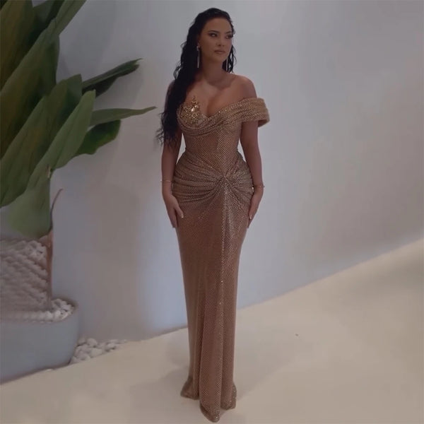 Luxury Dubai   Nude Saudi Arabic Beaded High Split Evening Dresses Gowns for Formal Occasion LA72807