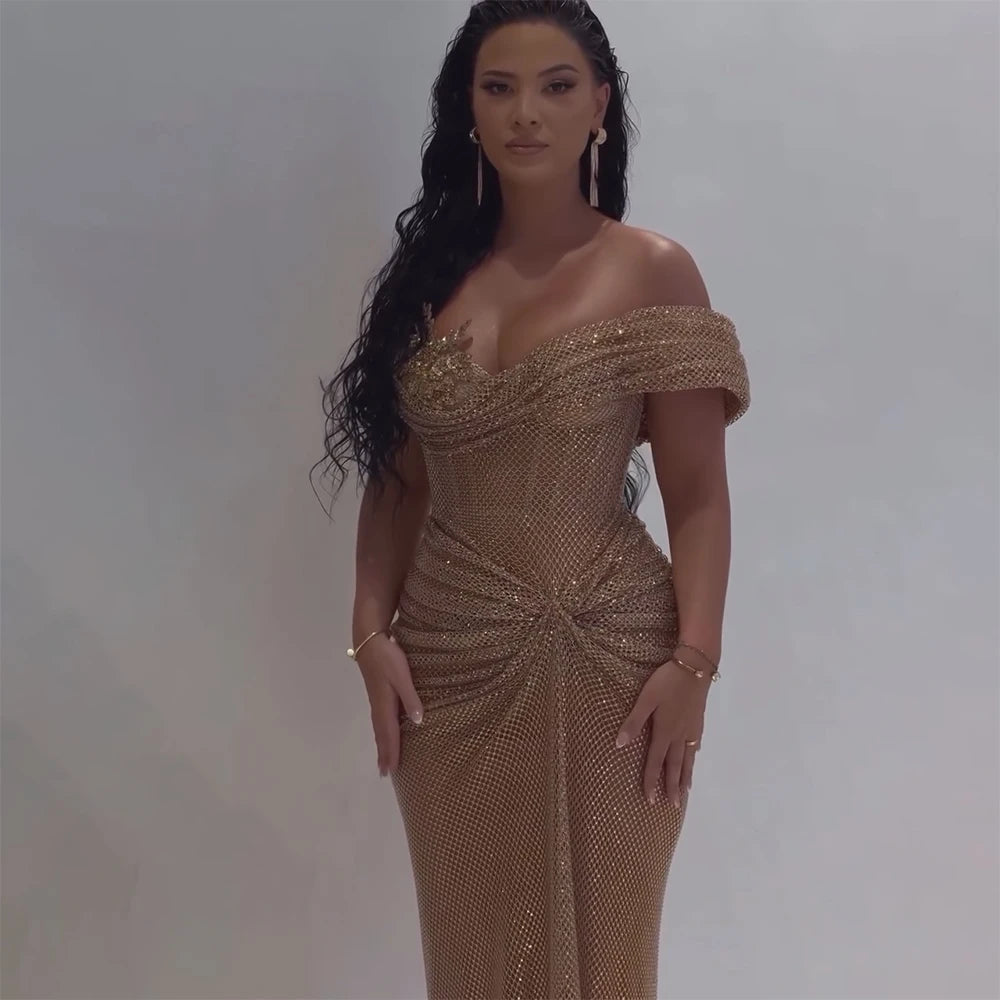 Luxury Dubai Nude Saudi Arabic Beaded High Split Evening Dresses Gowns for Formal Occasion LA72807 - SERENE HILL