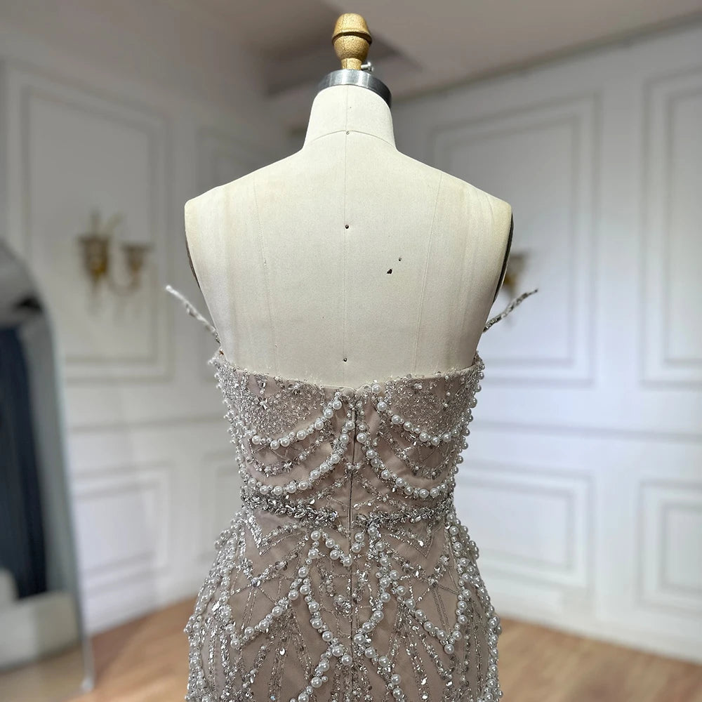 Luxury Dubai Nude Saudi Pearls Beaded Mermaid Evening Dresses Gowns for Formal Occasion LA72816 - SERENE HILL