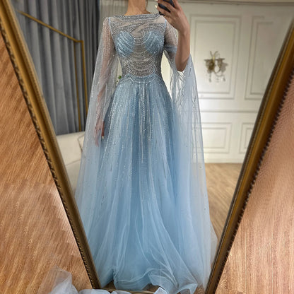 Dubai Caramel A-Line Beaded Evening Dress with Cape Sleeves LA72799 - SERENE HILL