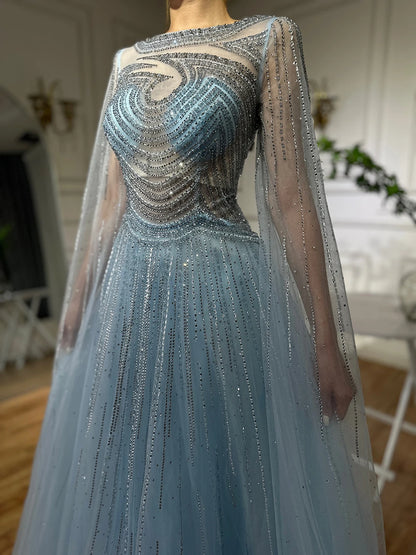 Dubai Caramel A-Line Beaded Evening Dress with Cape Sleeves LA72799 - SERENE HILL