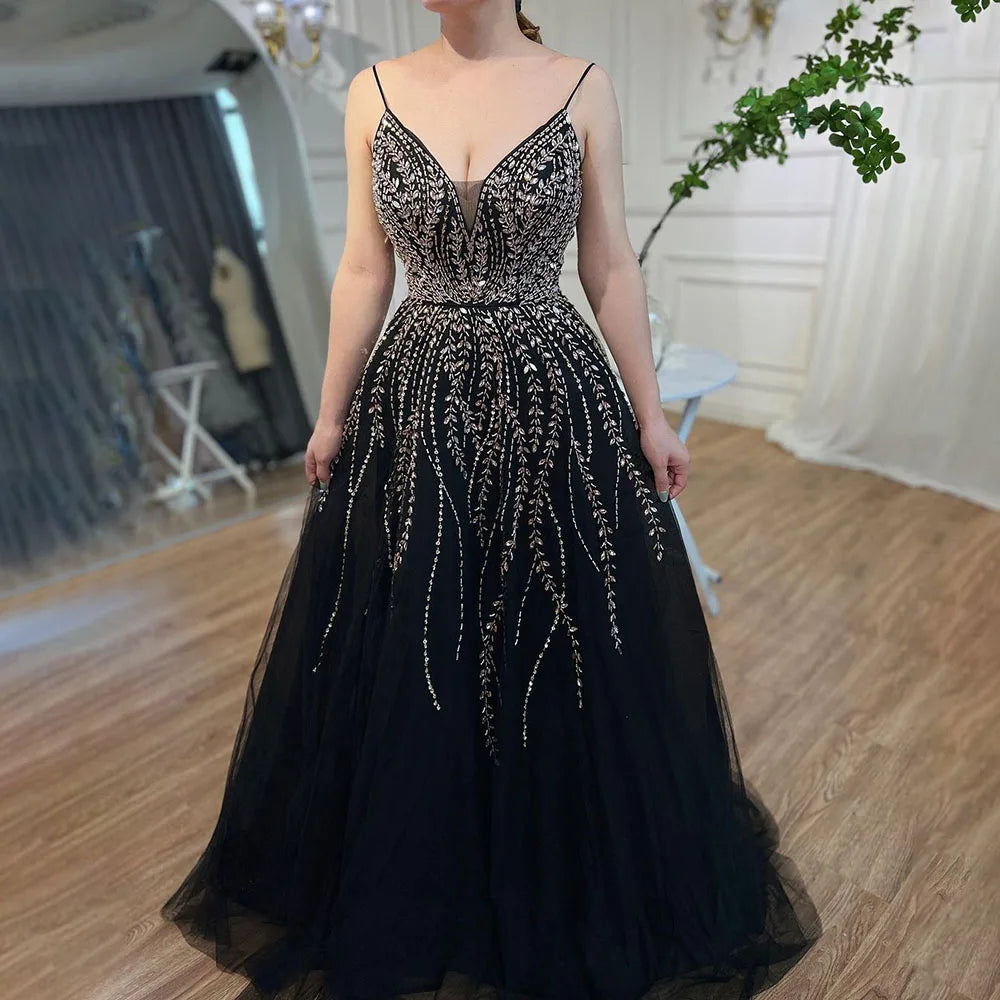 Luxury Dubai Arabic Long A-Line Spaghetti Strap Graduation School Party Gown Celebrity Prom Dresses LA71887 - SERENE HILL