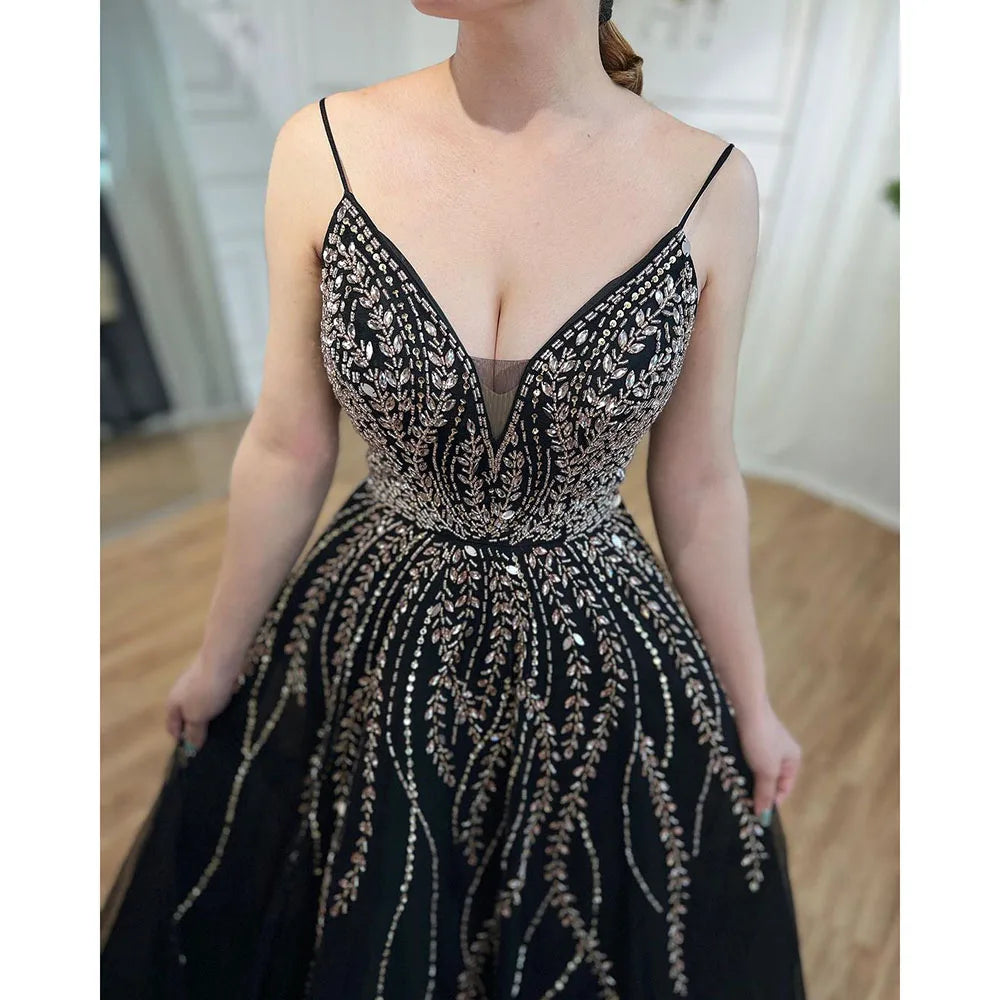 Luxury Dubai Arabic Long A-Line Spaghetti Strap Graduation School Party Gown Celebrity Prom Dresses LA71887 - SERENE HILL