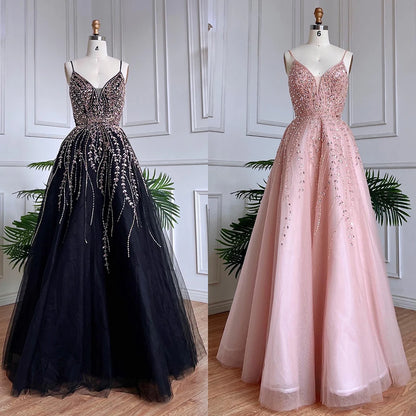 Luxury Dubai Arabic Long A-Line Spaghetti Strap Graduation School Party Gown Celebrity Prom Dresses LA71887 - SERENE HILL