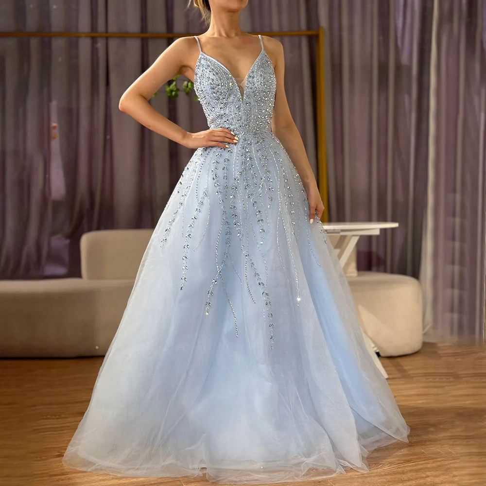 Luxury Dubai Arabic Long A-Line Spaghetti Strap Graduation School Party Gown Celebrity Prom Dresses LA71887 - SERENE HILL