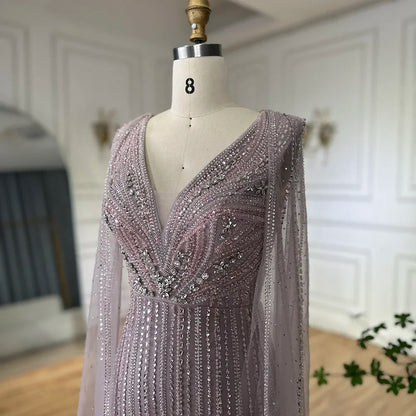 Luxury Dubai Pink Cape Sleeves Beaded Evening Dresses Gowns For Women Wedding Party LA72864 - SERENE HILL