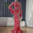 Luxury Dubai Muslim Red Mermaid Black Evening Dress with Cape Sleeves and Beaded for Formal Occasion LA72316C - SERENE HILL