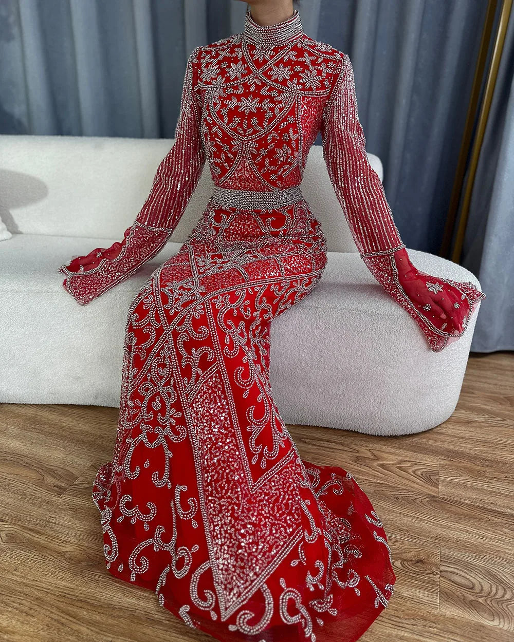 black and red mermaid dress Luxury Dubai Muslim Red Mermaid Black Evening Dress with Cape Sleeves –  SERENE HILL