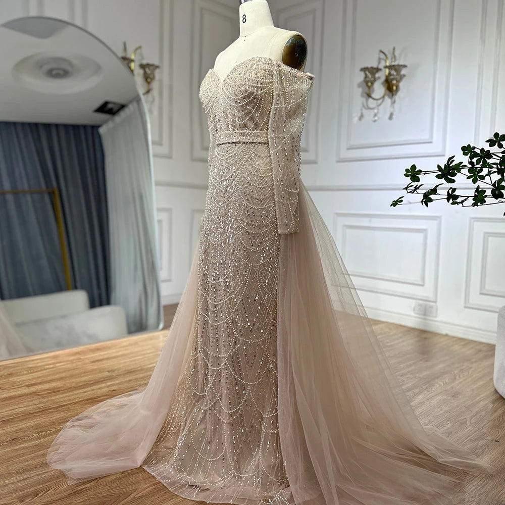 Luxury Dubai Nude Mermaid Arabia Beaded Evening Dress Gown with Detachable Skirt for Formal Occasion LA72243A - SERENE HILL