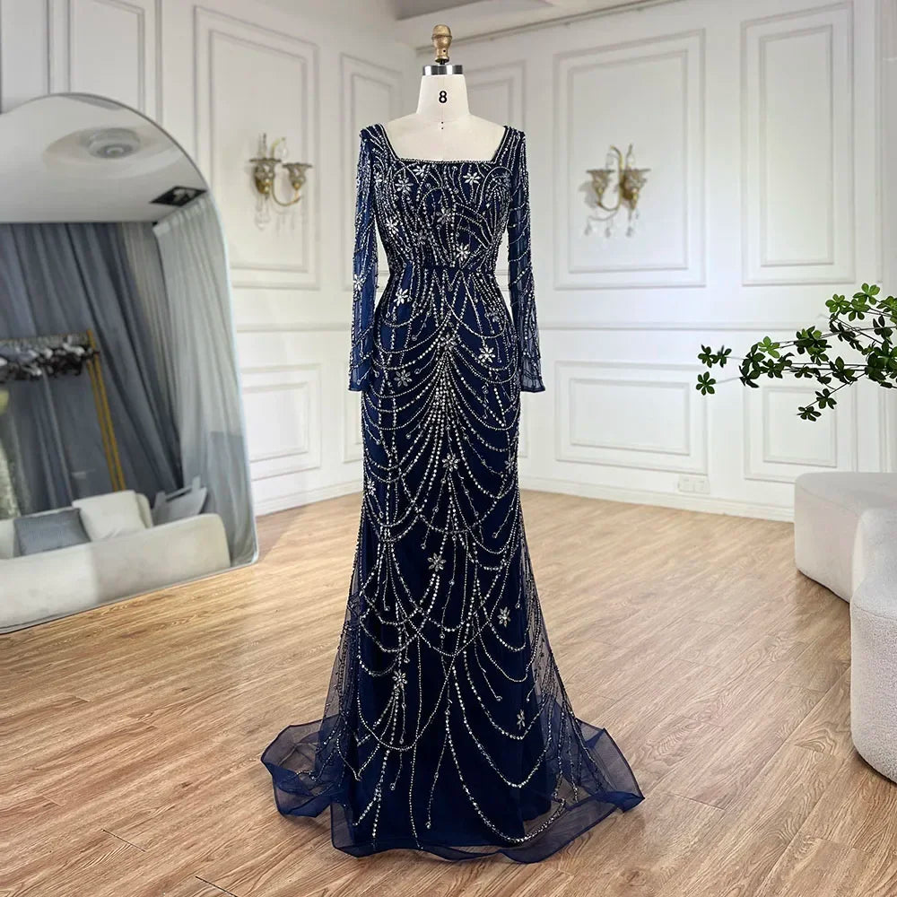 Serene Hill Dark Green Mermaid Dress Crystal Beaded Arabic Evening Gown for Women Perfect for Weddings and Parties 2025 LA72242 - SERENE HILL