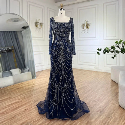 Serene Hill Dark Green Mermaid Dress Crystal Beaded Arabic Evening Gown for Women Perfect for Weddings and Parties 2025 LA72242 - SERENE HILL