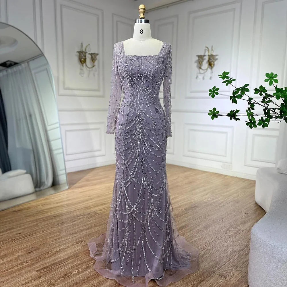 Serene Hill Dark Green Mermaid Dress Crystal Beaded Arabic Evening Gown for Women Perfect for Weddings and Parties 2025 LA72242 - SERENE HILL