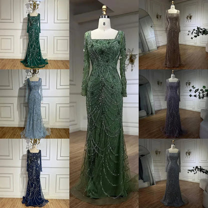 Serene Hill Dark Green Mermaid Dress Crystal Beaded Arabic Evening Gown for Women Perfect for Weddings and Parties 2025 LA72242 - SERENE HILL