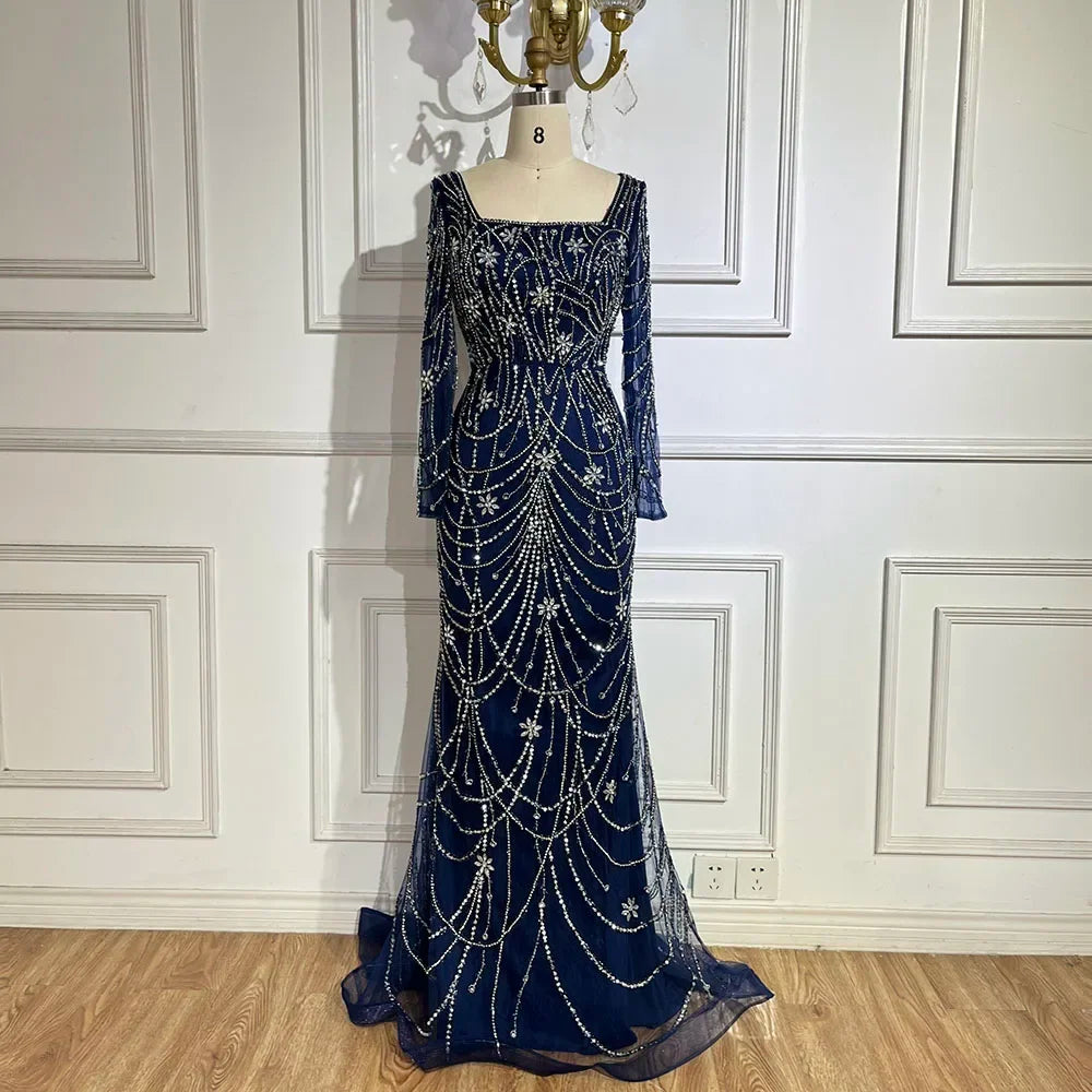Serene Hill Dark Green Mermaid Dress Crystal Beaded Arabic Evening Gown for Women Perfect for Weddings and Parties 2025 LA72242 - SERENE HILL
