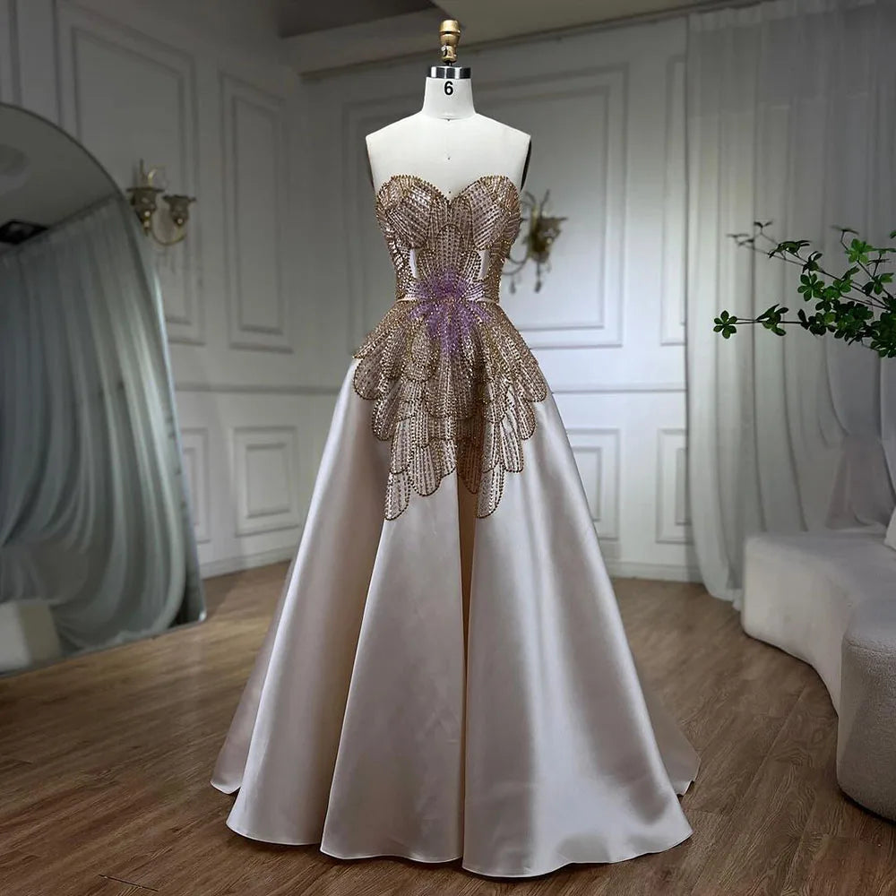Luxury Beaded Butterfly Beige Evening Dresses for Women Wedding 2025 Elegant Sweetheart Satin Prom Party Gowns LA72195 - Beige / 2 Luxury Beaded Butterfly Beige Evening Dresses for Women Wedding 2025 Elegant Sweetheart Satin Prom Party Gowns LA72195 - Beige / 2