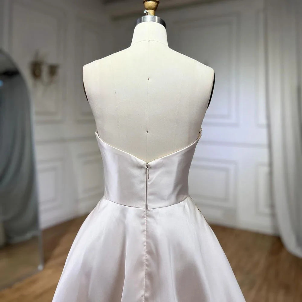 Luxury Beaded Butterfly Beige Evening Dresses for Women Wedding 2025 Elegant Sweetheart Satin Prom Party Gowns LA72195 - SERENE HILL