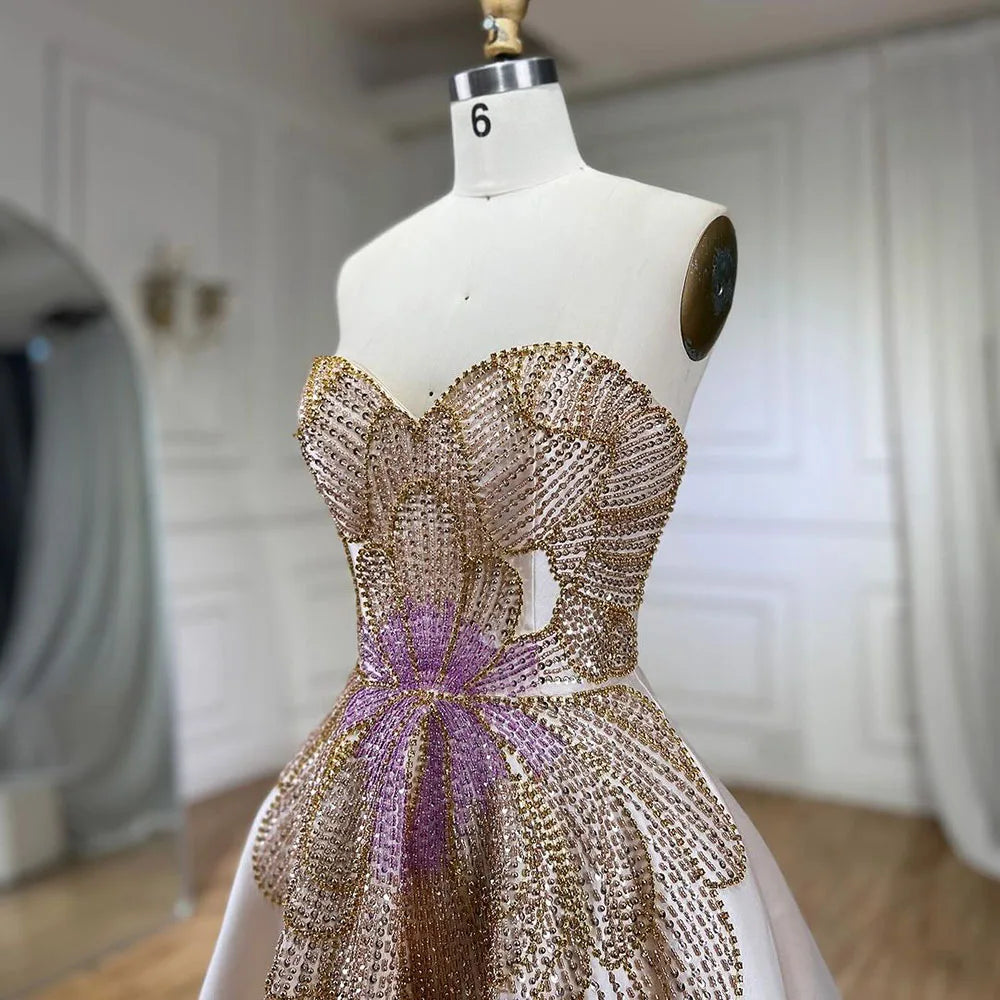 Luxury Beaded Butterfly Beige Evening Dresses for Women Wedding 2025 Elegant Sweetheart Satin Prom Party Gowns LA72195 - SERENE HILL