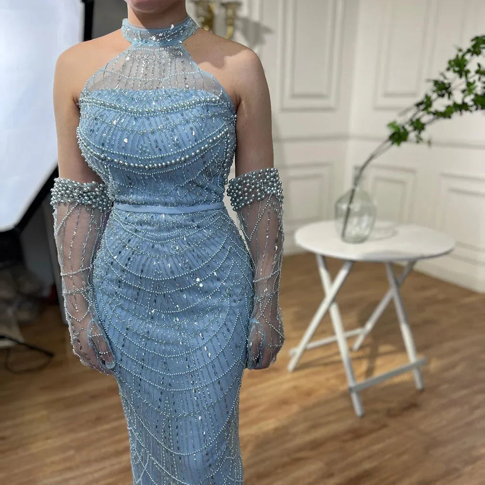 Luxury Nude Mermaid Evening Dresses with Gloves LA72032A - SERENE HILL