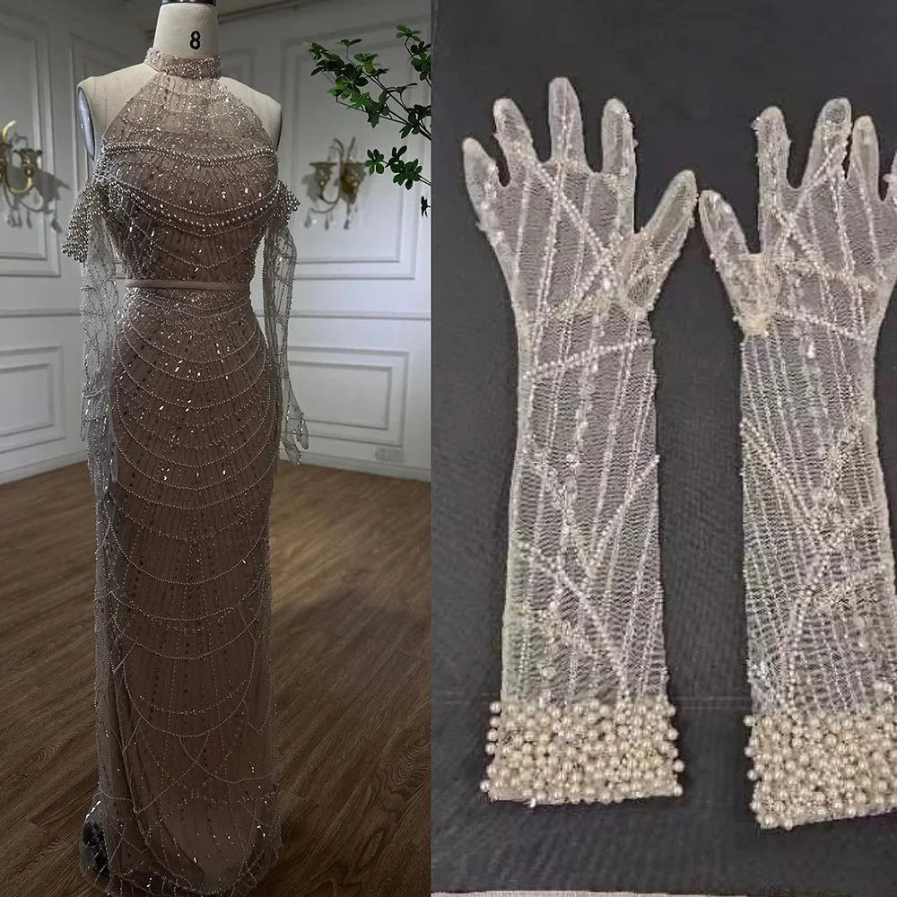 Luxury Nude Mermaid Evening Dresses with Gloves LA72032A - SERENE HILL