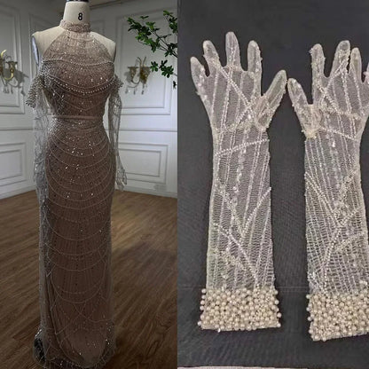 Luxury Nude Mermaid Evening Dresses with Gloves LA72032A - SERENE HILL