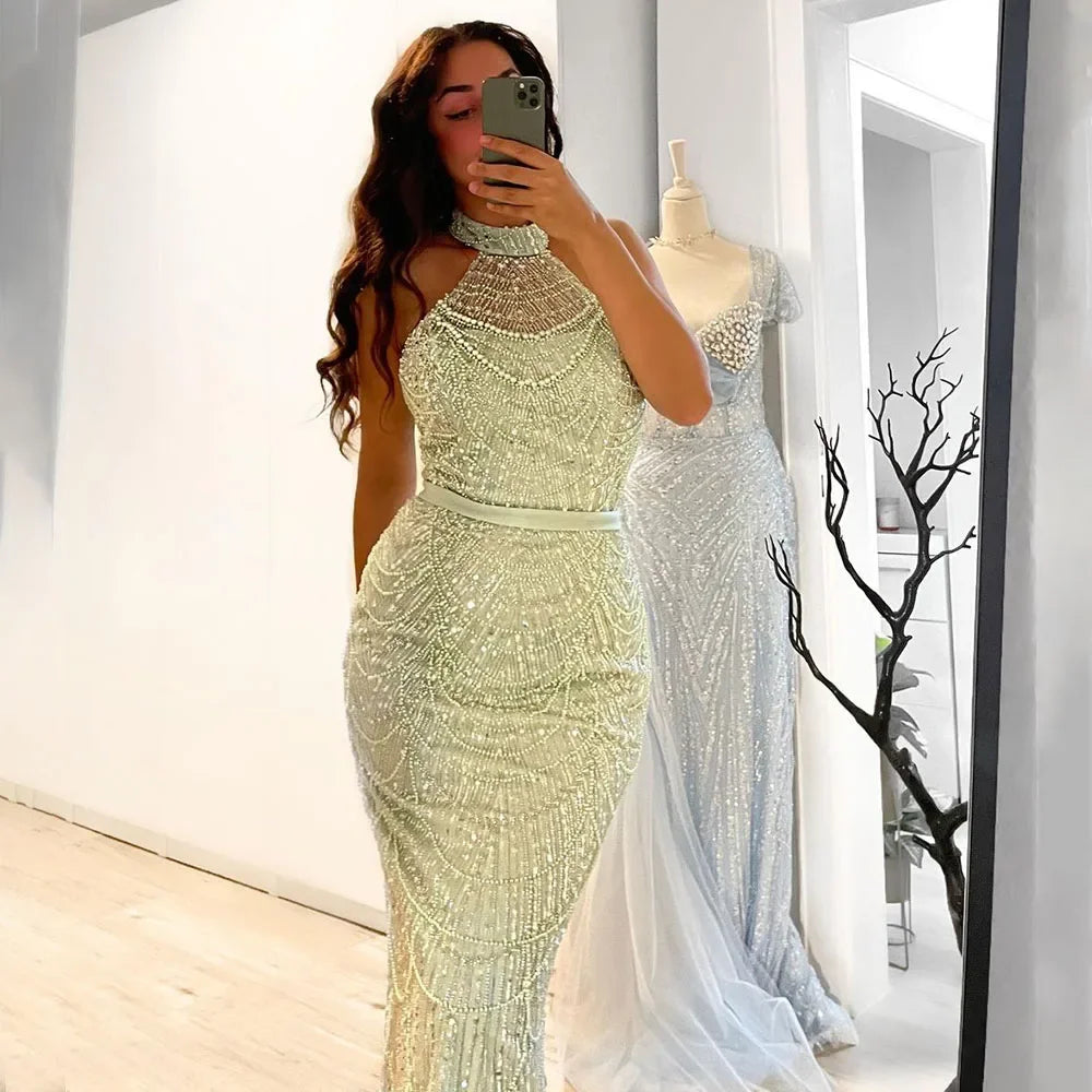 Luxury Nude Mermaid Evening Dresses with Gloves LA72032A - SERENE HILL