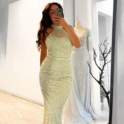 Luxury Nude Mermaid Evening Dresses with Gloves LA72032A - SERENE HILL
