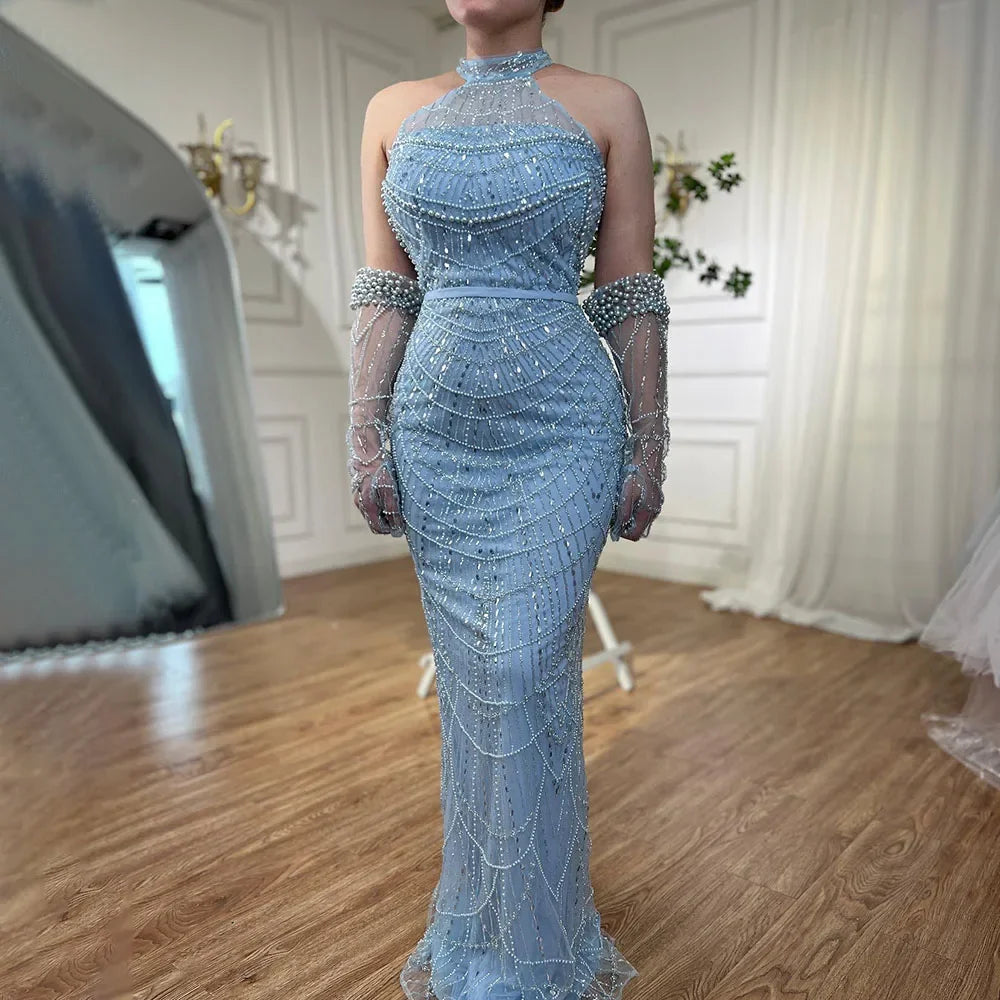 Luxury Nude Mermaid Evening Dresses with Gloves LA72032A - SERENE HILL