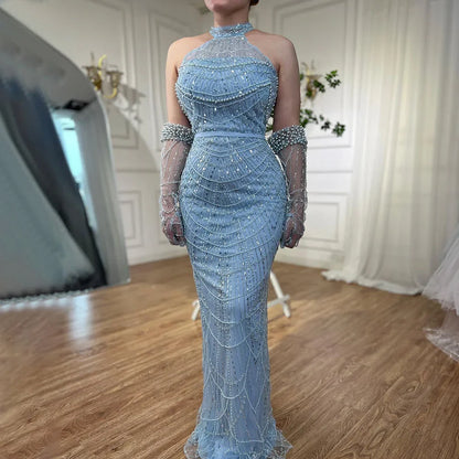 Luxury Nude Mermaid Evening Dresses with Gloves LA72032A - SERENE HILL