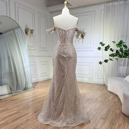 Serene Hill Dubai Arabia Nude Elegant Mermaid Evening Dresses Gowns Luxury Pearls Beaded 2025 For Women Wedding Party LA72270 - SERENE HILL