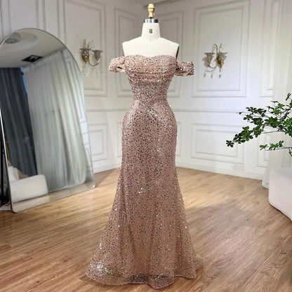 Serene Hill Dubai Arabia Nude Elegant Mermaid Evening Dresses Gowns Luxury Pearls Beaded 2025 For Women Wedding Party LA72270 - SERENE HILL