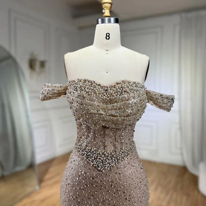 Serene Hill Dubai Arabia Nude Elegant Mermaid Evening Dresses Gowns Luxury Pearls Beaded 2025 For Women Wedding Party LA72270 - SERENE HILL