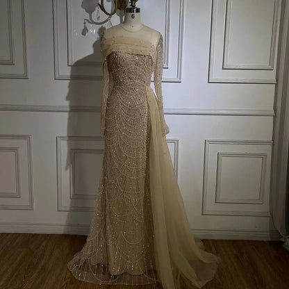 Luxury Champagne Mermaid Long Sleeves Arabic Evening Dress LA72254A - SERENE HILL