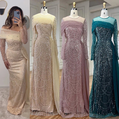 Luxury Champagne Mermaid Long Sleeves Arabic Evening Dress LA72254A - SERENE HILL