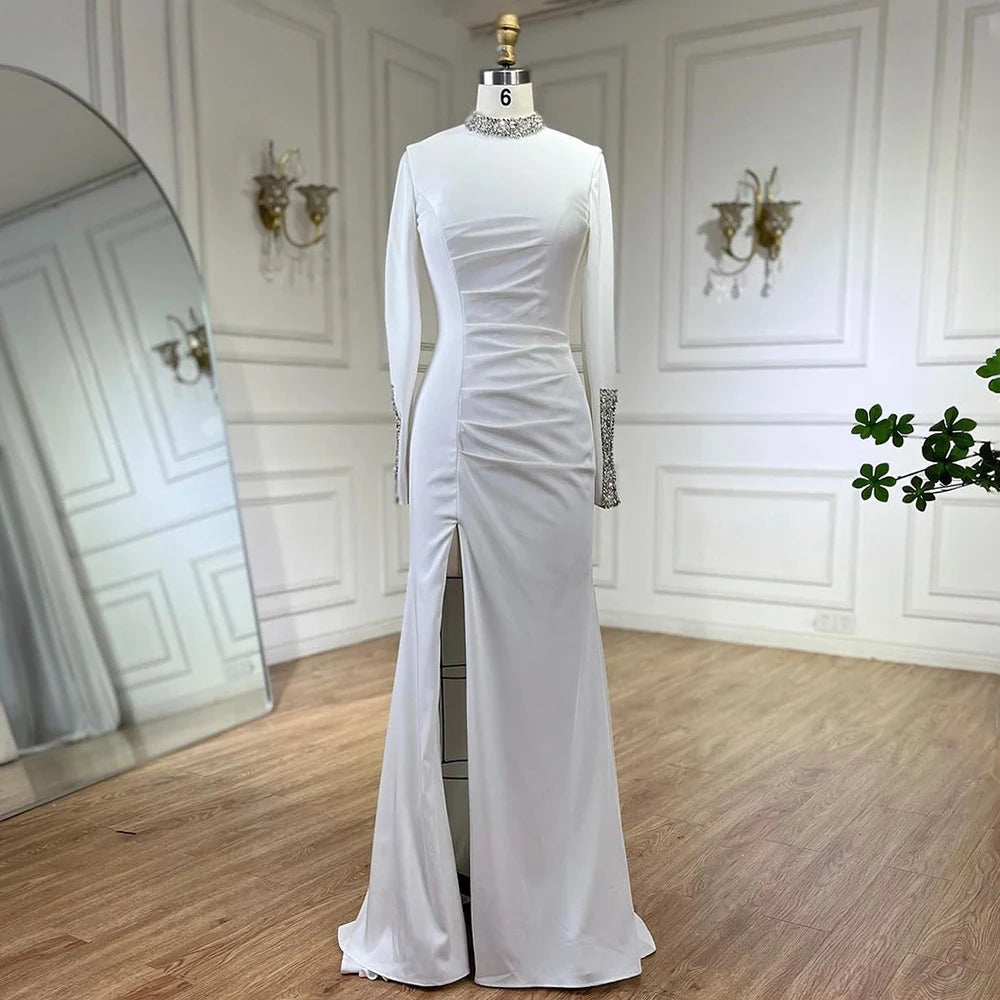 Luxury Black Satin Long Sleeves Mermaid Evening Dress LA72476 - SERENE HILL