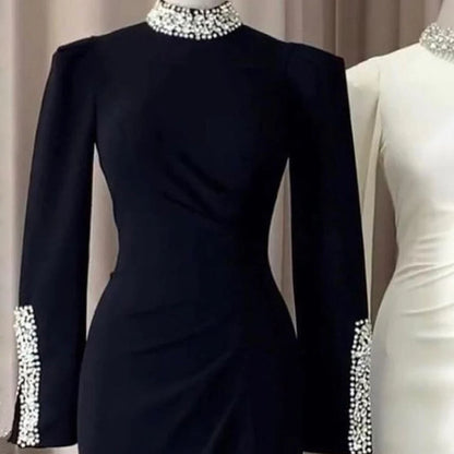 Luxury Black Satin Long Sleeves Mermaid Evening Dress LA72476 - SERENE HILL