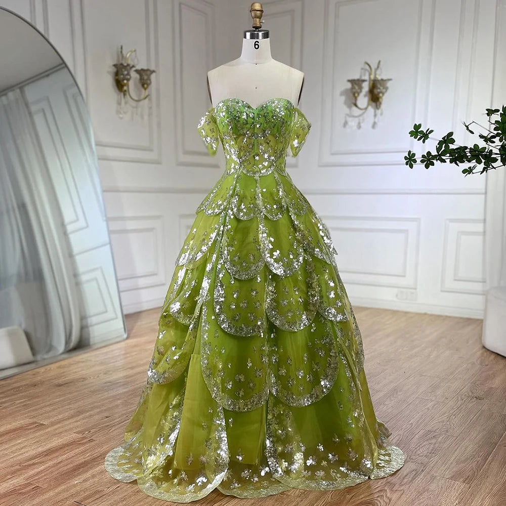 Serene Hill Dubai Arabic Blue A Line Luxury Beaded Bling Evening Dresses Gowns For Women Wedding Party 2025 LA72307 - SERENE HILL