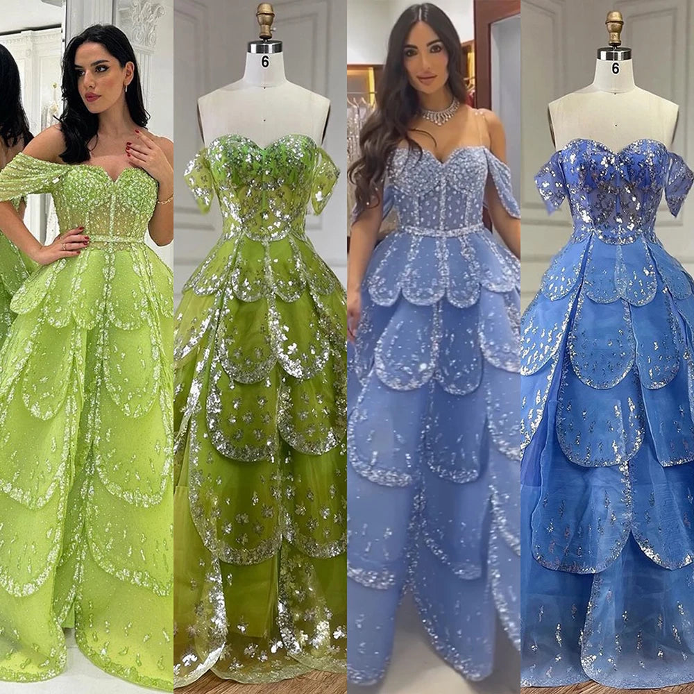 Serene Hill Dubai Arabic Blue A Line Luxury Beaded Bling Evening Dresses Gowns For Women Wedding Party 2025 LA72307 - SERENE HILL