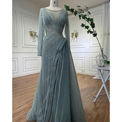 Serene Hill Dubai Arabic Designer Luxury Turquoise Mermaid Beaded Evening Dresses Gowns For Women Wedding Party 2025 LA72124 - SERENE HILL