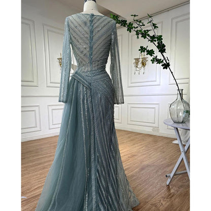 Serene Hill Dubai Arabic Designer Luxury Turquoise Mermaid Beaded Evening Dresses Gowns For Women Wedding Party 2025 LA72124 - SERENE HILL
