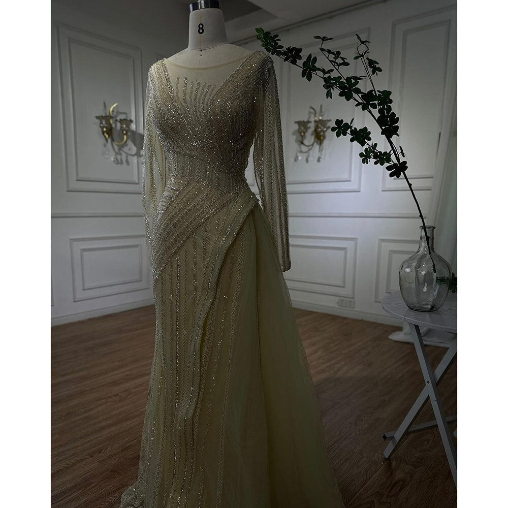 Serene Hill Dubai Arabic Designer Luxury Turquoise Mermaid Beaded Evening Dresses Gowns For Women Wedding Party 2025 LA72124 - SERENE HILL