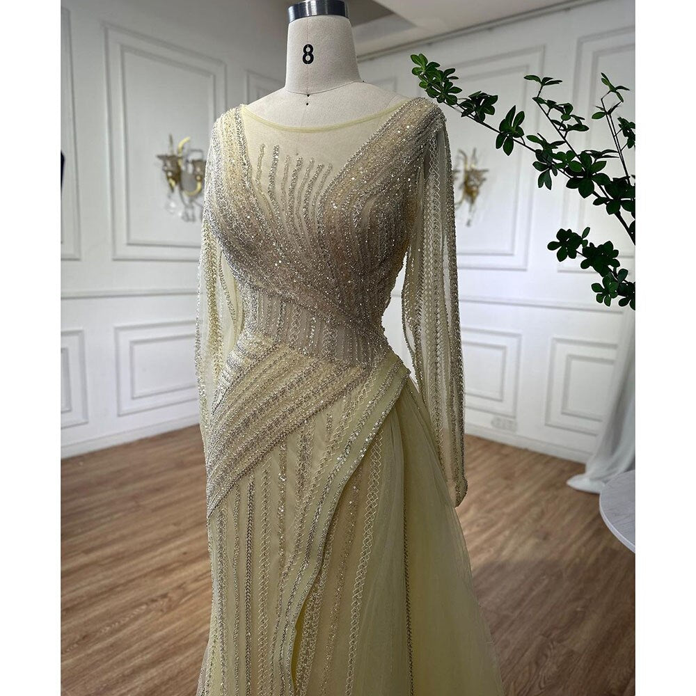 Serene Hill Dubai Arabic Designer Luxury Turquoise Mermaid Beaded Evening Dresses Gowns For Women Wedding Party 2025 LA72124 - SERENE HILL