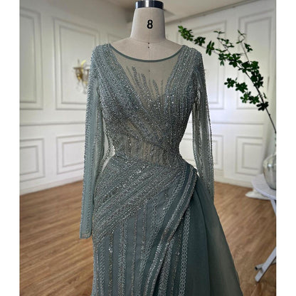 Serene Hill Dubai Arabic Designer Luxury Turquoise Mermaid Beaded Evening Dresses Gowns For Women Wedding Party 2025 LA72124 - SERENE HILL