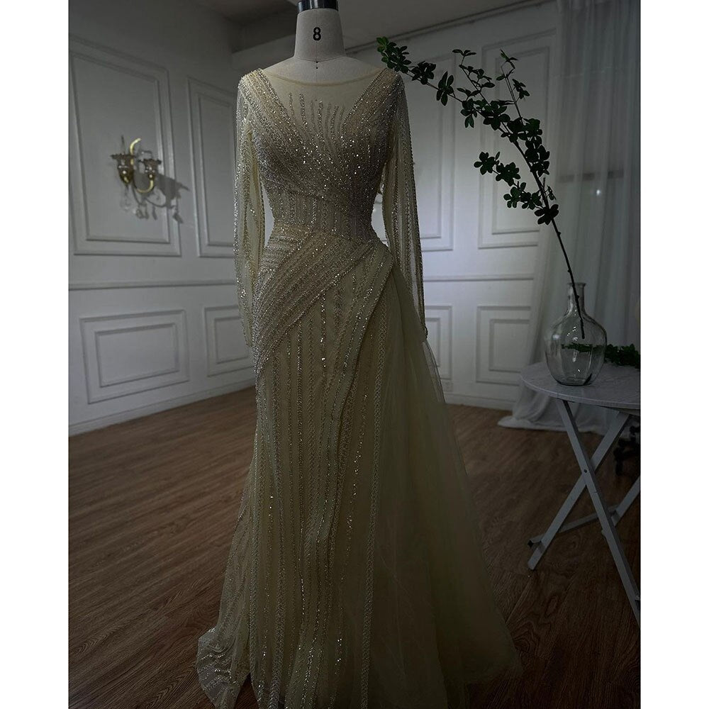 Serene Hill Dubai Arabic Designer Luxury Turquoise Mermaid Beaded Evening Dresses Gowns For Women Wedding Party 2025 LA72124 - SERENE HILL