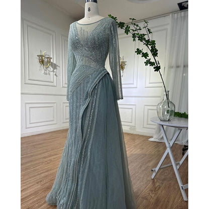 Serene Hill Dubai Arabic Designer Luxury Turquoise Mermaid Beaded Evening Dresses Gowns For Women Wedding Party 2025 LA72124 - SERENE HILL