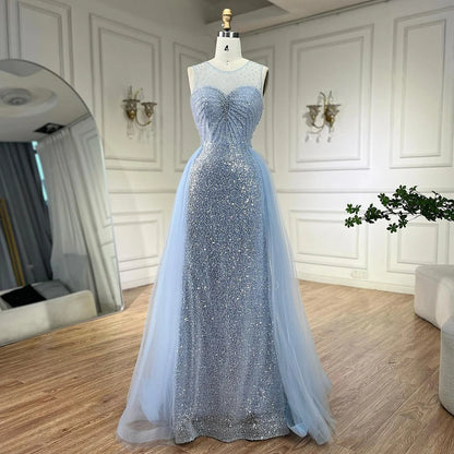 Sparkling Crystal Blue Evening Gown with Overskirt LA72588 - SERENE HILL