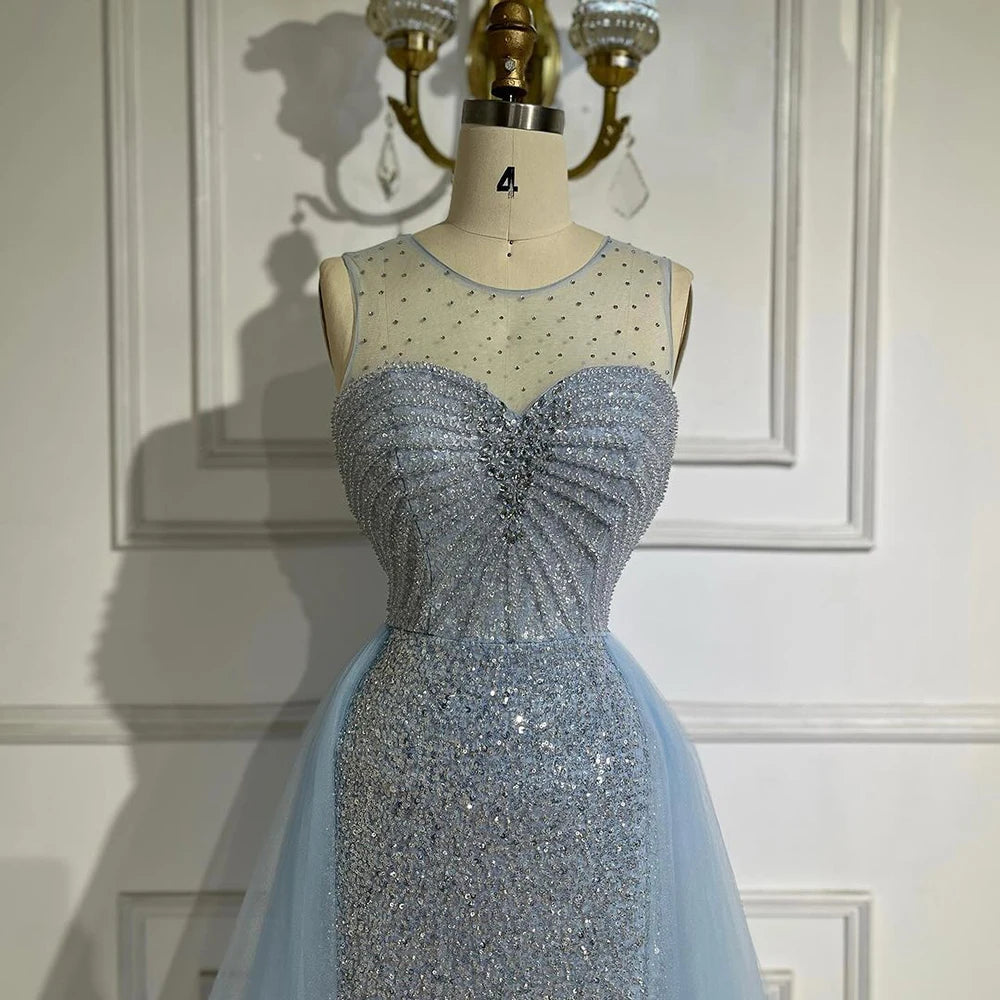 Sparkling Crystal Gold Evening Gown with Overskirt LA72588 - SERENE HILL